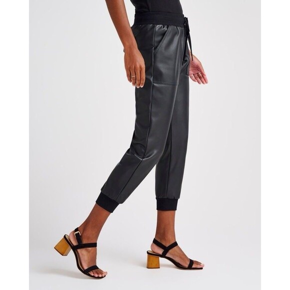 Splendid Faux Leather Joggers Womens Size Small Black Drawstring Cuffed Mob Wife - Picture 2 of 12